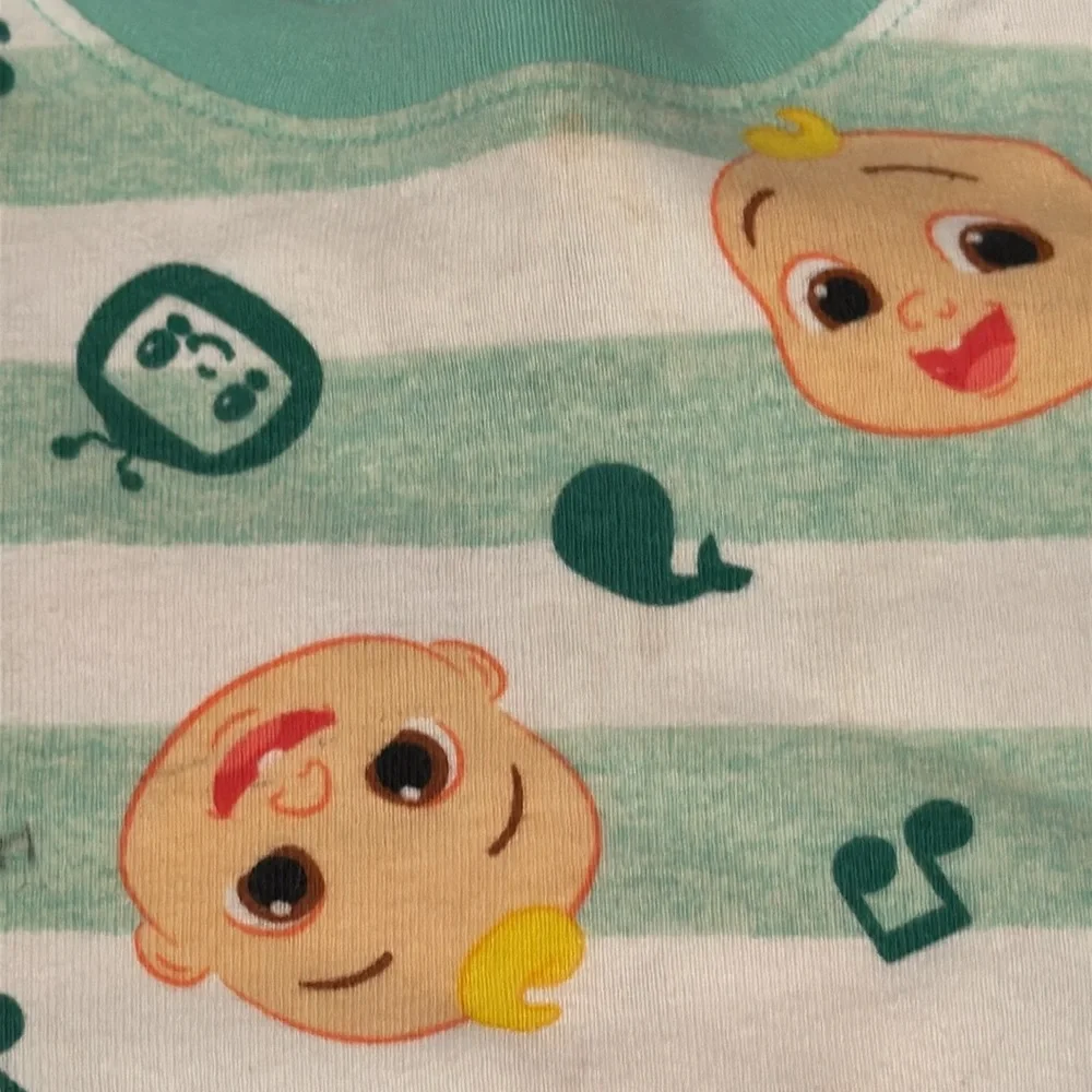 Cocomelon Toddler Girls Green and White Striped Pajama Set